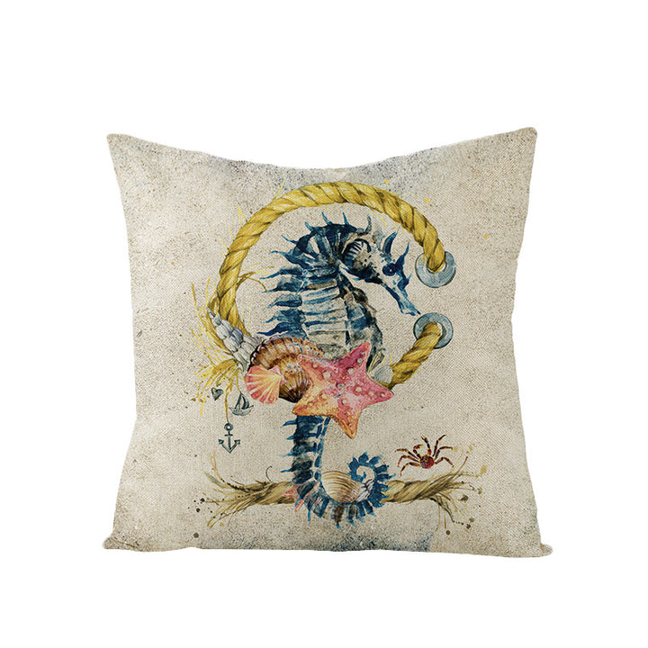 Coastal Seahorse Decorative Cotton-Linen Throw Pillow Cover