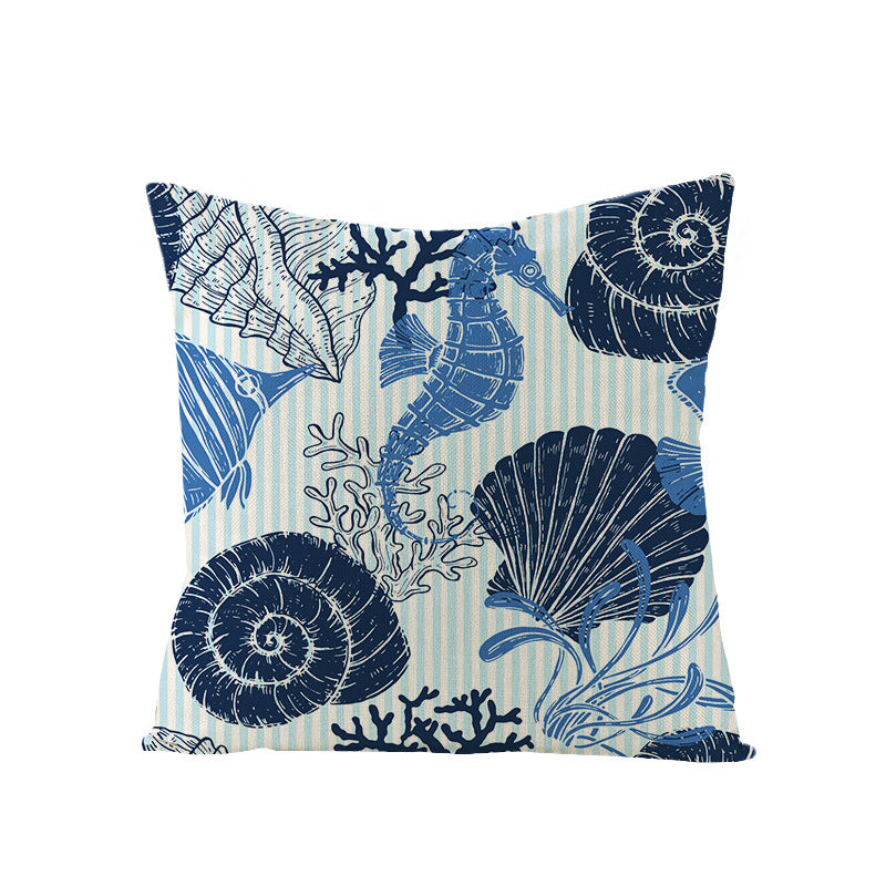 Coastal Seahorse Decorative Cotton-Linen Throw Pillow Cover