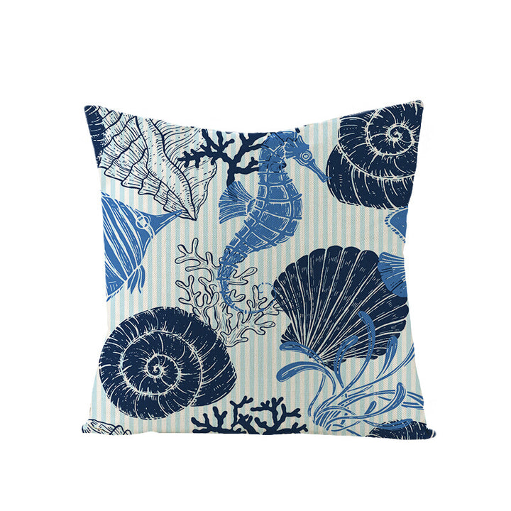 Coastal Seahorse Decorative Cotton-Linen Throw Pillow Cover