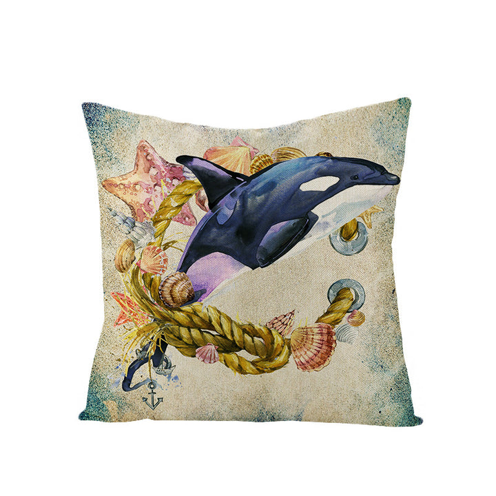 Coastal Seahorse Decorative Cotton-Linen Throw Pillow Cover