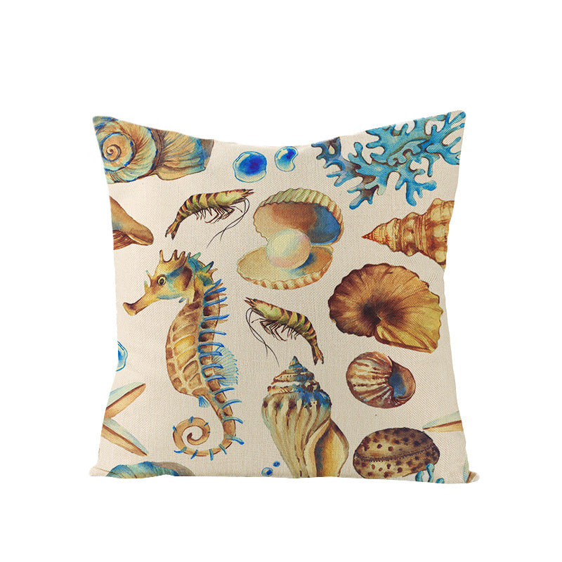 Coastal Seahorse Decorative Cotton-Linen Throw Pillow Cover