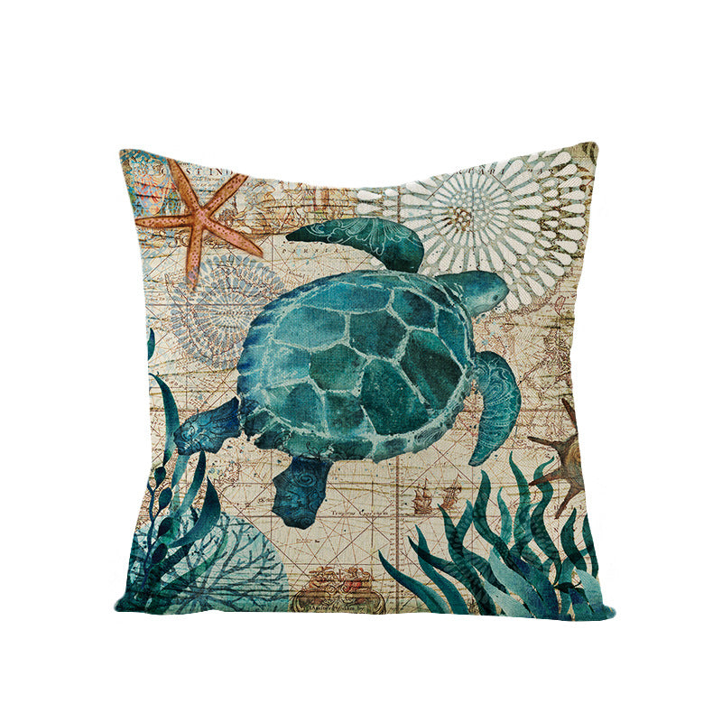 Coastal Seahorse Decorative Cotton-Linen Throw Pillow Cover