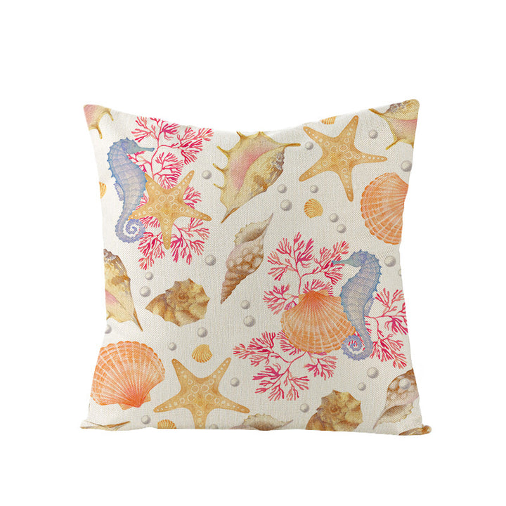 Coastal Seahorse Decorative Cotton-Linen Throw Pillow Cover