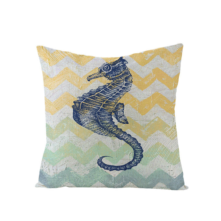 Coastal Seahorse Decorative Cotton-Linen Throw Pillow Cover