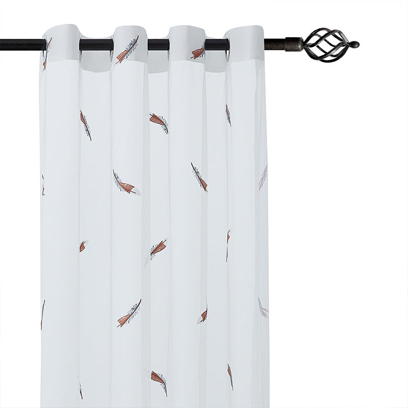 Transparent Voile Curtain with Fine Feather Embroidery and Wavy Lace Edge Stornfield