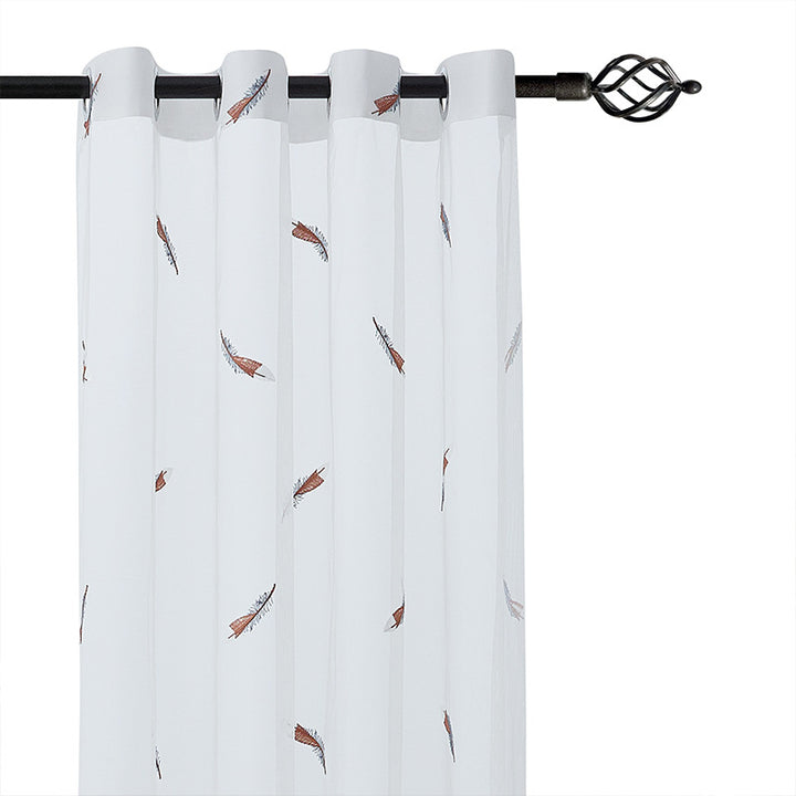 Transparent Voile Curtain with Fine Feather Embroidery and Wavy Lace Edge Stornfield