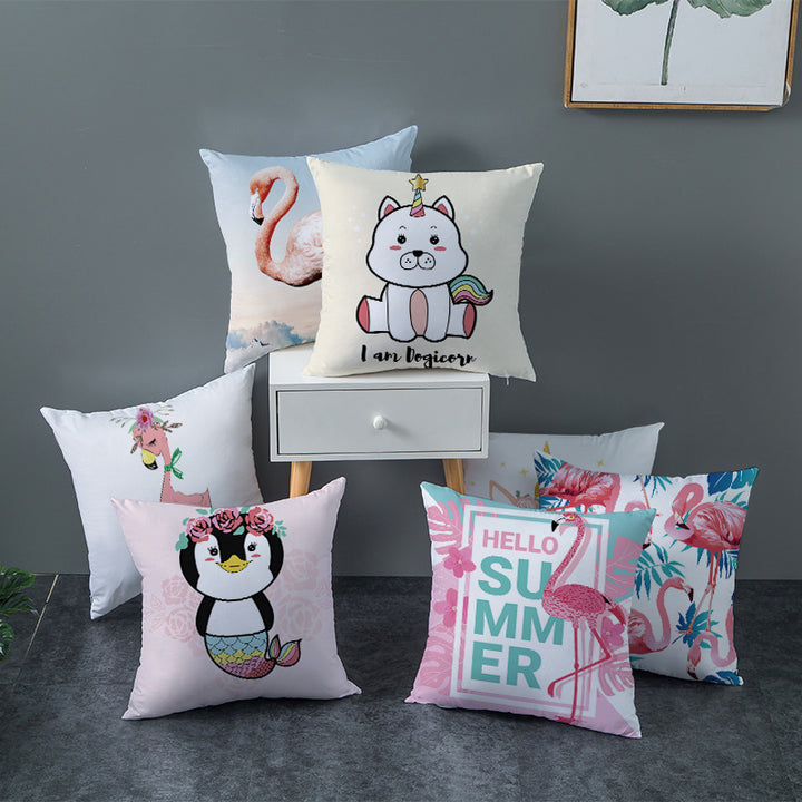 Square Decorative Pillow Cover with Mermaid Penguin Illustration and Concealed Zipper