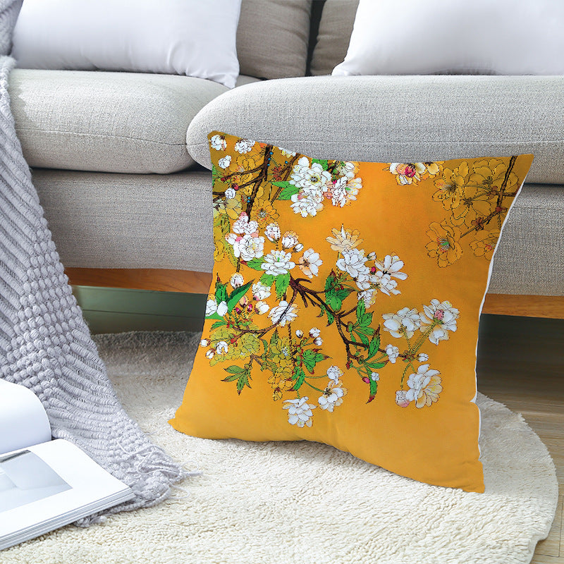 Decorative Square Throw Pillow Cover with Printed Potted Succulent Illustration and Hidden Zipper