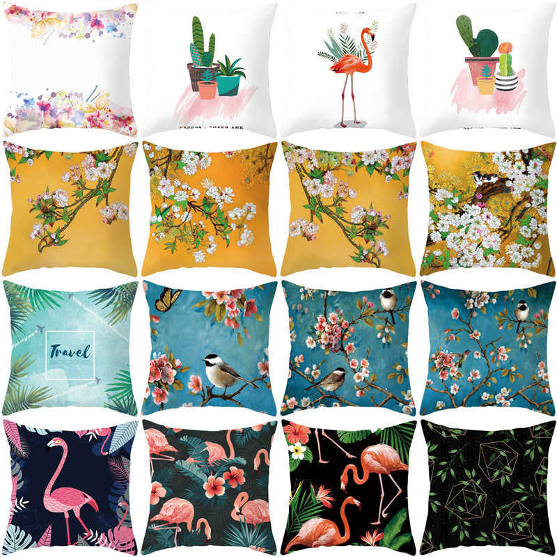 Decorative Square Throw Pillow Cover with Printed Potted Succulent Illustration and Hidden Zipper