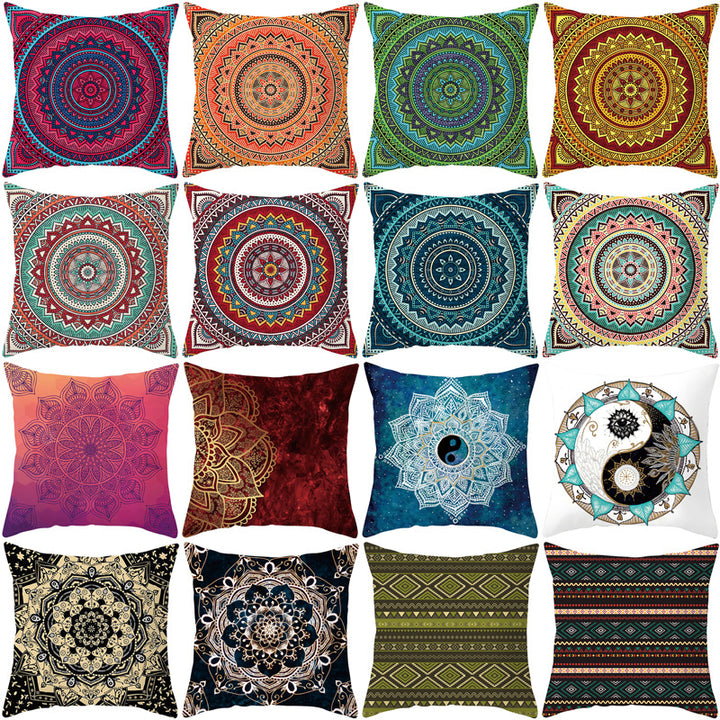 Bohemian Mandala Decorative Square Pillow Cover with Hidden Zipper