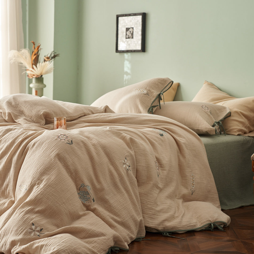 Cotton-linen bed linen, 4-piece, embroidered