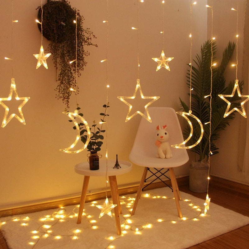 LED curtain light string with stars and moons