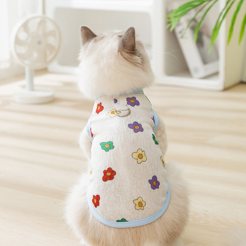Mesh fabric harness top for cats with leash