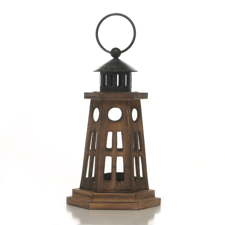Handcrafted Hexagonal Wooden Lighthouse Tea Light Lantern Stornfield