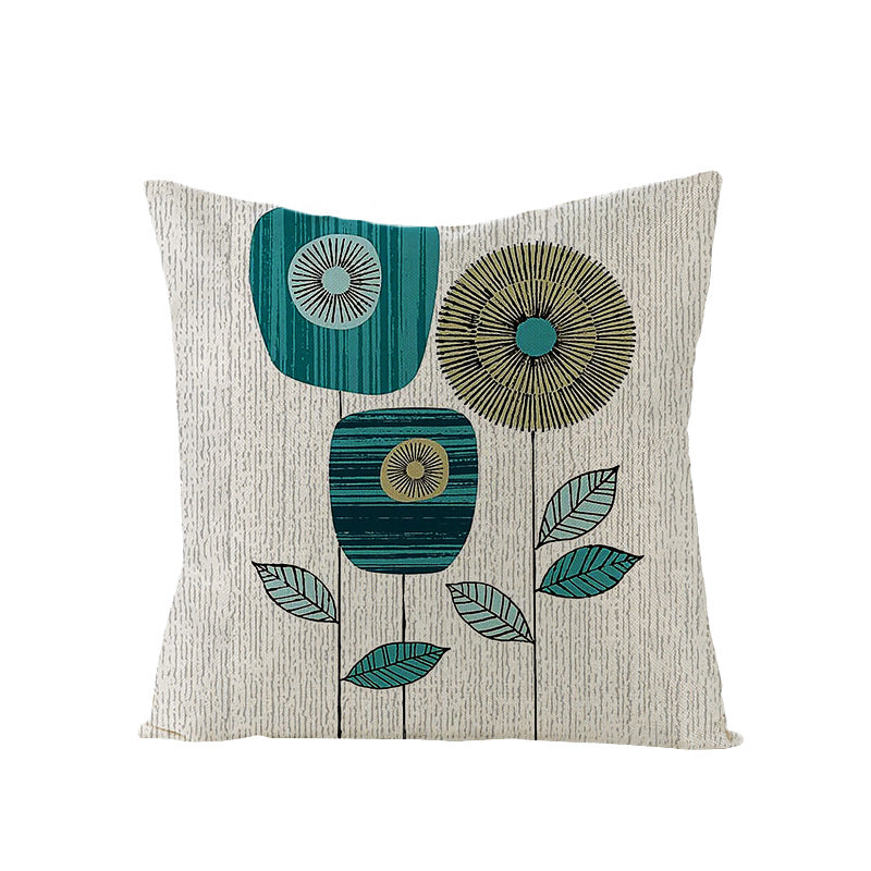 Modern Geometric Linen Cushion Cover with Mid-Century Abstract Print
