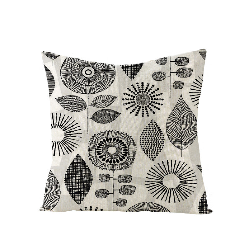 Modern Geometric Linen Cushion Cover with Mid-Century Abstract Print
