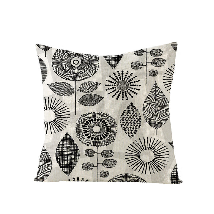 Modern Geometric Linen Cushion Cover with Mid-Century Abstract Print