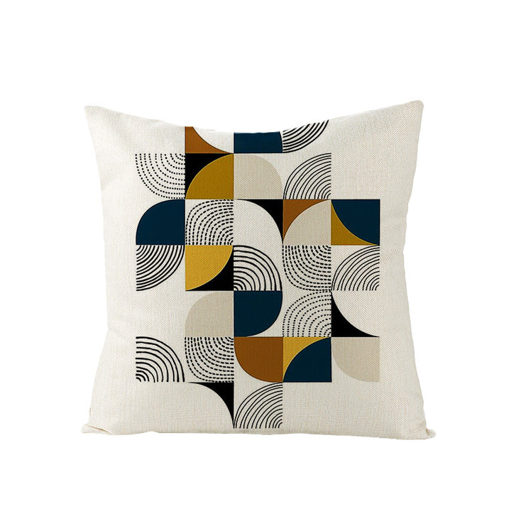 Modern Geometric Linen Cushion Cover with Mid-Century Abstract Print