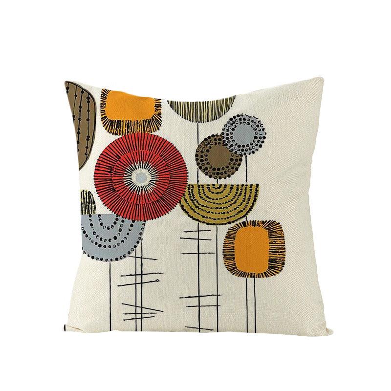 Modern Geometric Linen Cushion Cover with Mid-Century Abstract Print