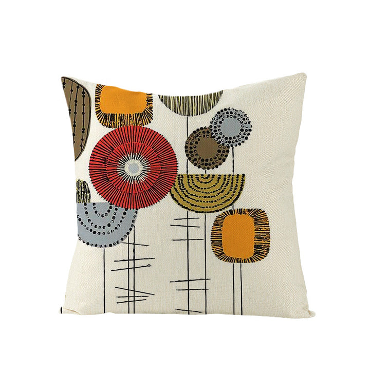 Modern Geometric Linen Cushion Cover with Mid-Century Abstract Print