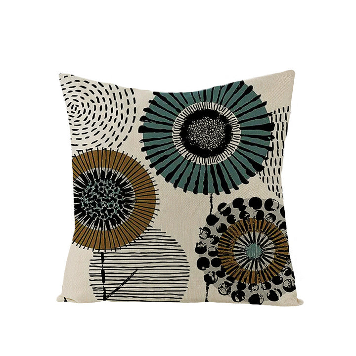 Modern Geometric Linen Cushion Cover with Mid-Century Abstract Print