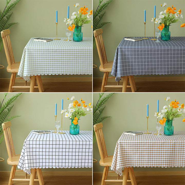 Wipeable tablecloth with fine check pattern, wavy hem and easy-care PVC finish Stornfield