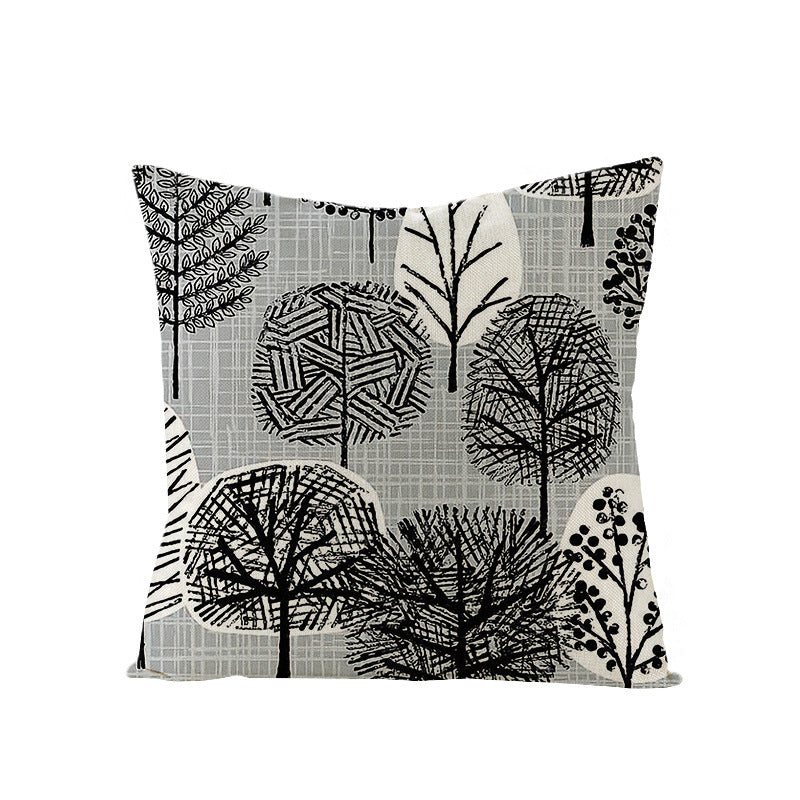 Modern Geometric Linen Cushion Cover with Mid-Century Abstract Print