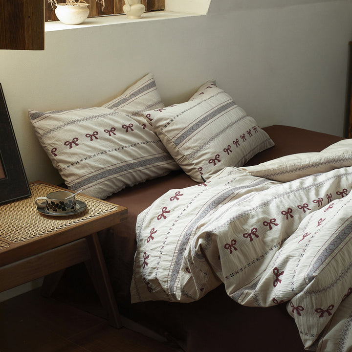 Cotton bedding set, 4-piece, jacquard pattern, retro design