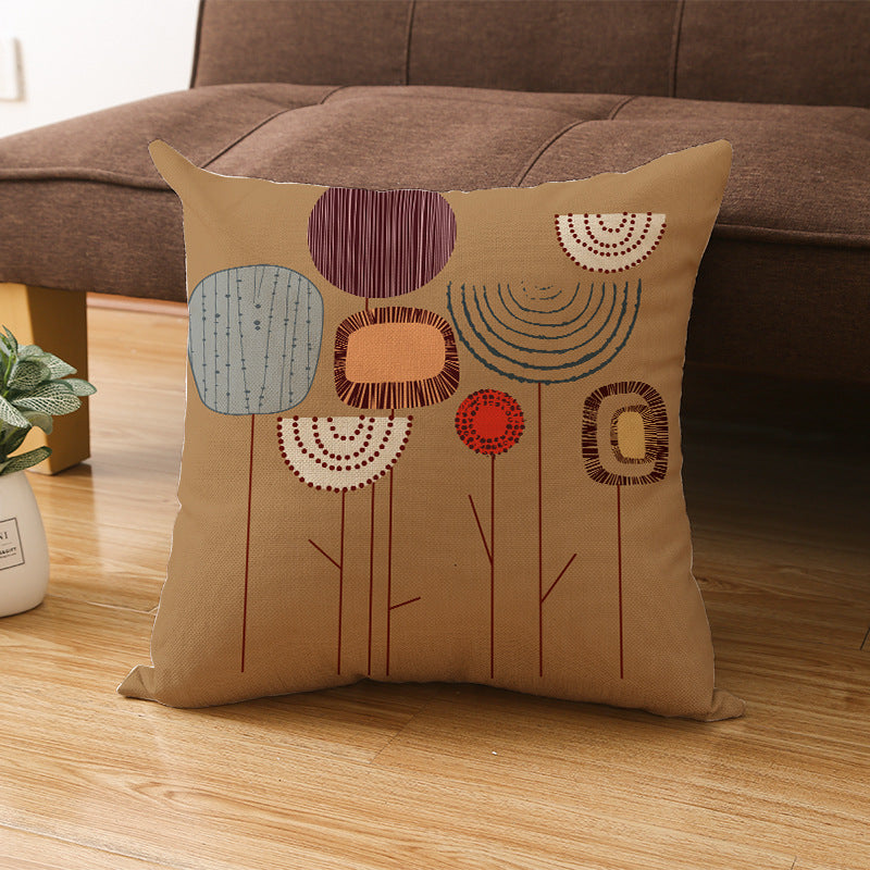 Modern Geometric Linen Cushion Cover with Mid-Century Abstract Print