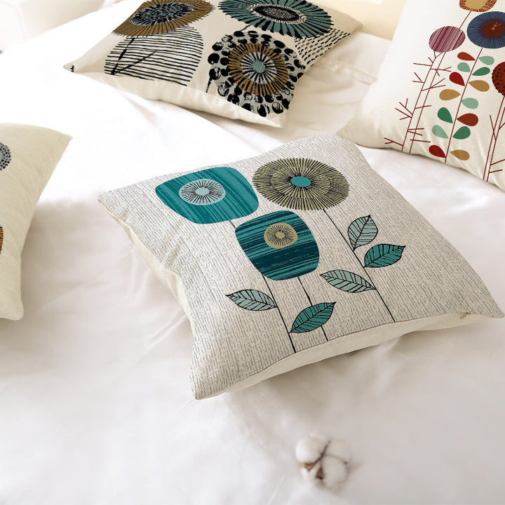 Modern Geometric Linen Cushion Cover with Mid-Century Abstract Print