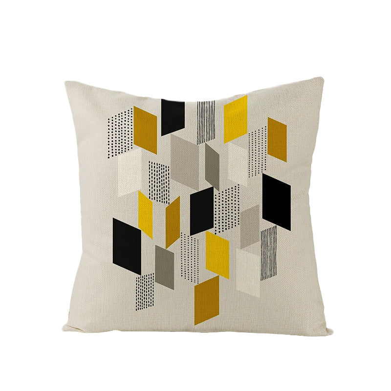 Modern Geometric Linen Cushion Cover with Mid-Century Abstract Print