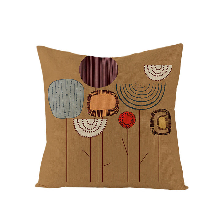 Modern Geometric Linen Cushion Cover with Mid-Century Abstract Print