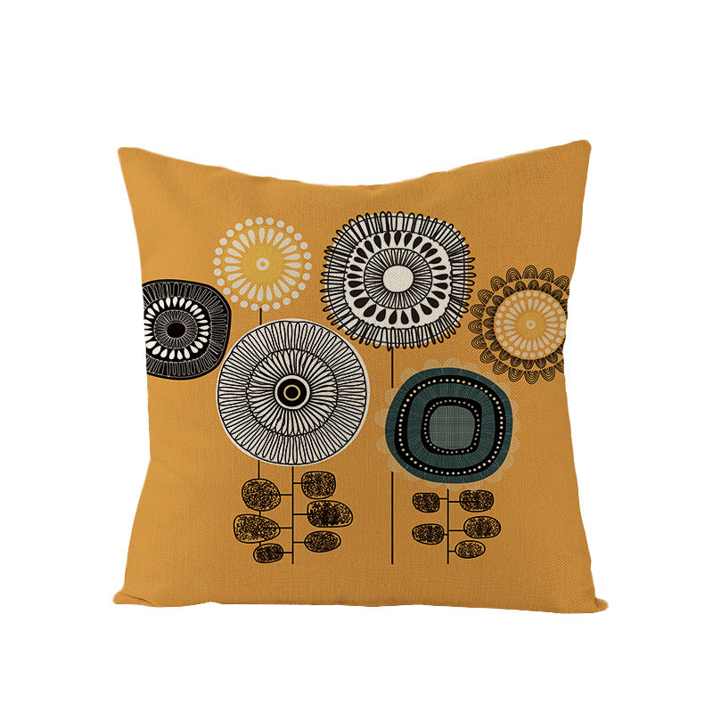 Modern Geometric Linen Cushion Cover with Mid-Century Abstract Print
