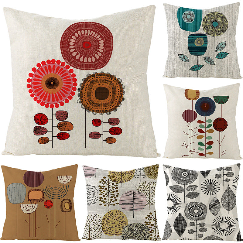 Modern Geometric Linen Cushion Cover with Mid-Century Abstract Print