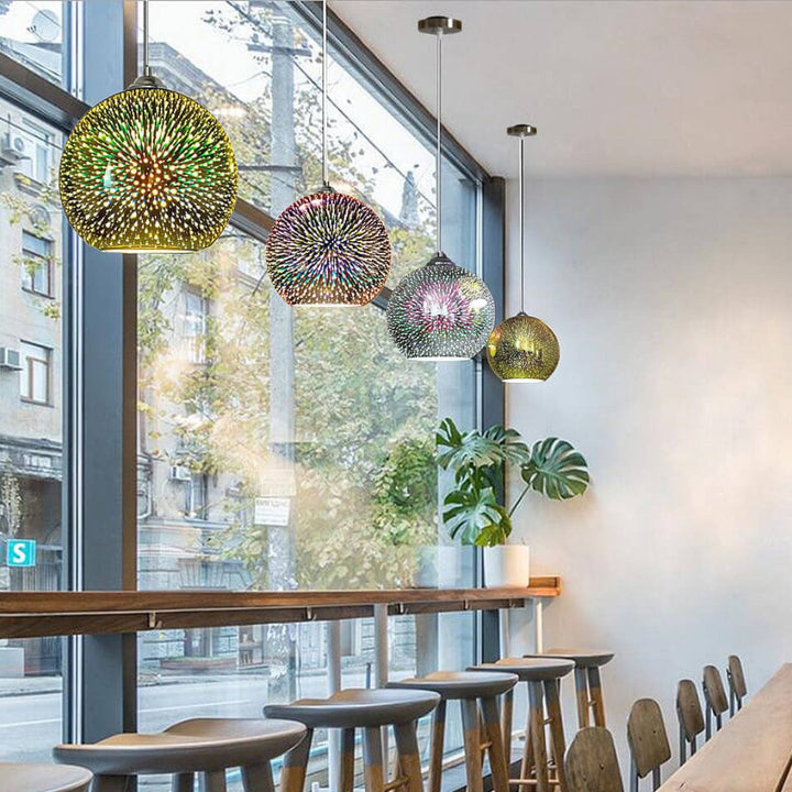 Stornfield | 1-Light Creative Modern 3D Firework Stained Glass Dome Pendant Lamp