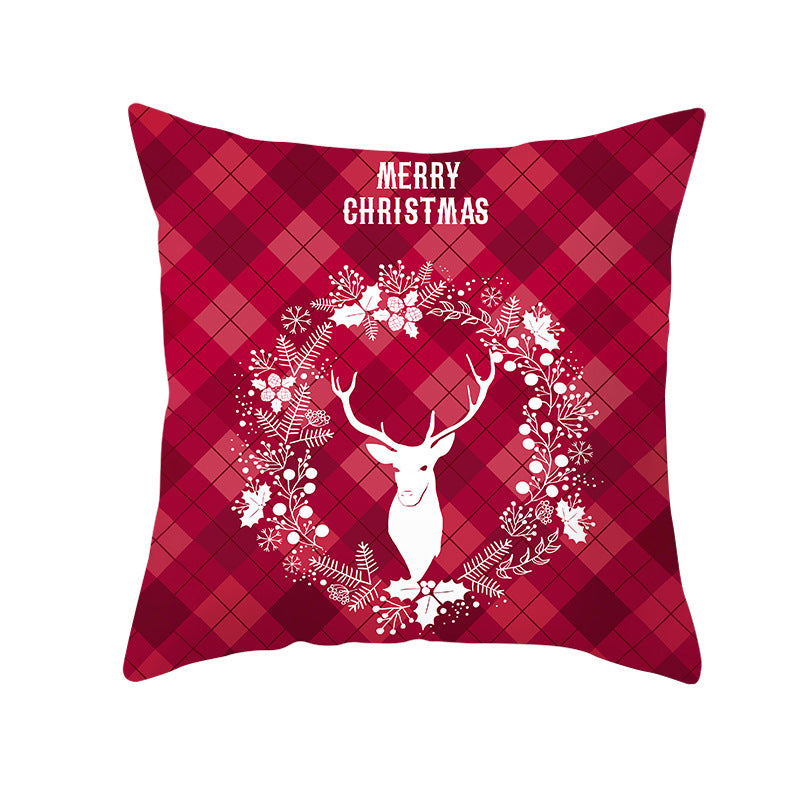 Plaid Cotton-Linen Square Throw Pillow Cover with 'Santa's Wish List' Typography and Concealed Zipper