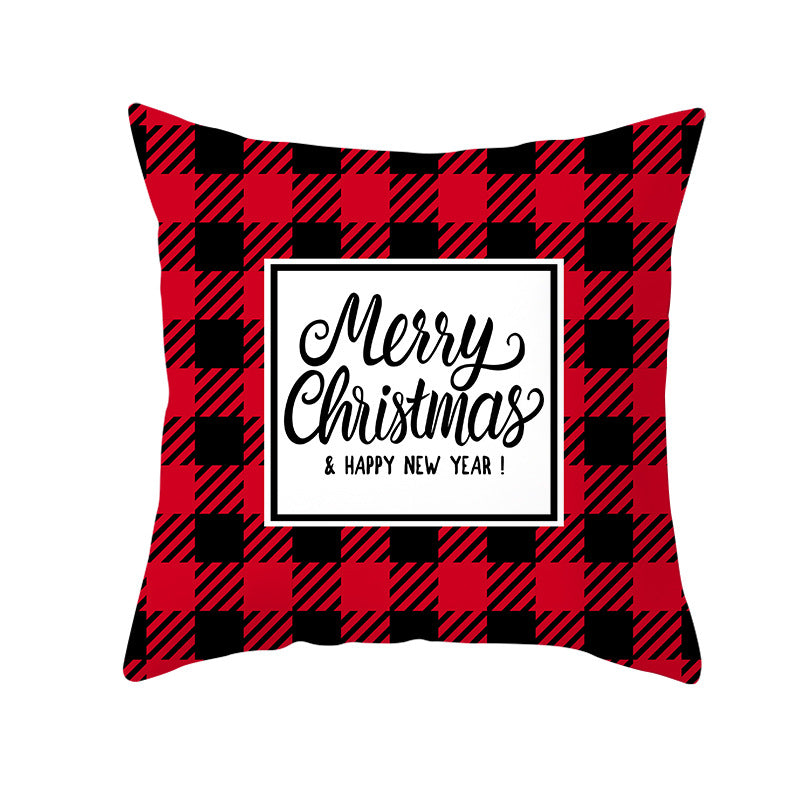 Plaid Cotton-Linen Square Throw Pillow Cover with 'Santa's Wish List' Typography and Concealed Zipper