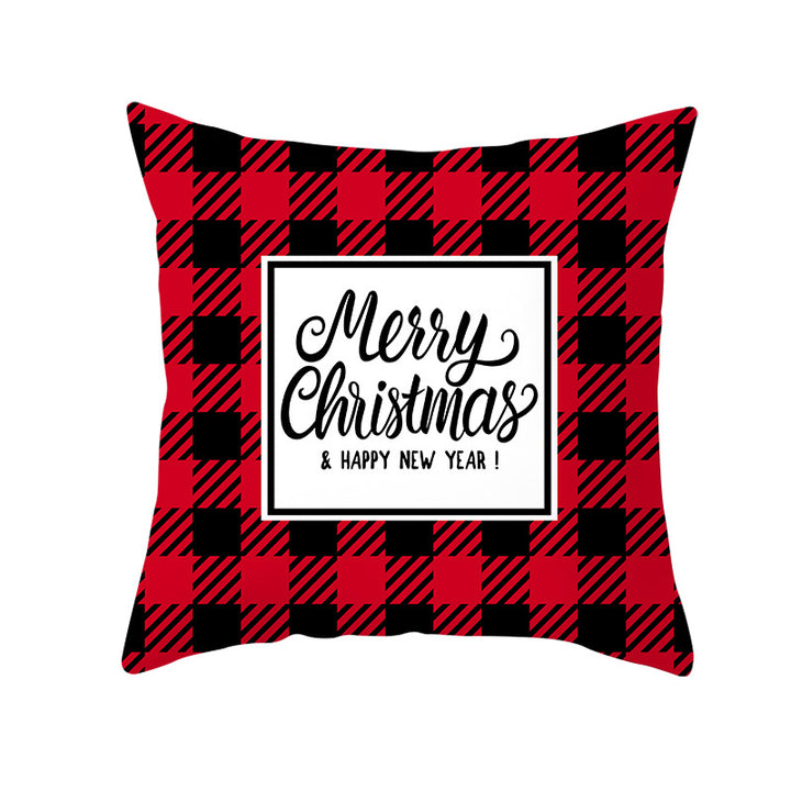 Plaid Cotton-Linen Square Throw Pillow Cover with 'Santa's Wish List' Typography and Concealed Zipper