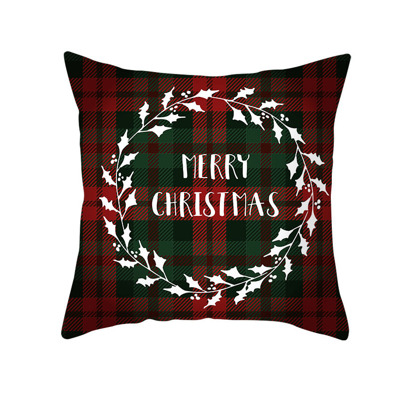 Plaid Cotton-Linen Square Throw Pillow Cover with 'Santa's Wish List' Typography and Concealed Zipper
