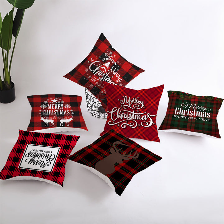 Plaid Cotton-Linen Square Throw Pillow Cover with 'Santa's Wish List' Typography and Concealed Zipper