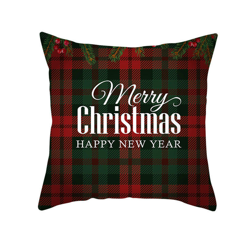 Plaid Cotton-Linen Square Throw Pillow Cover with 'Santa's Wish List' Typography and Concealed Zipper