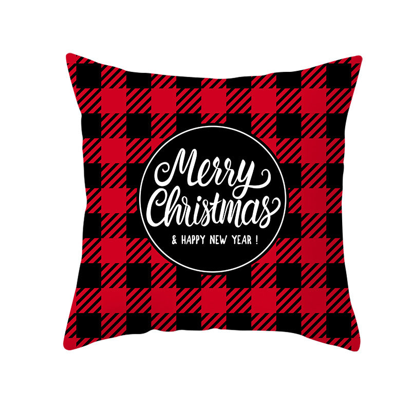 Plaid Cotton-Linen Square Throw Pillow Cover with 'Santa's Wish List' Typography and Concealed Zipper