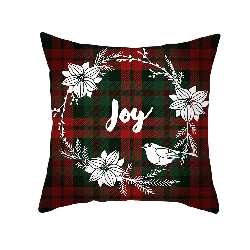 Plaid Cotton-Linen Square Throw Pillow Cover with 'Santa's Wish List' Typography and Concealed Zipper