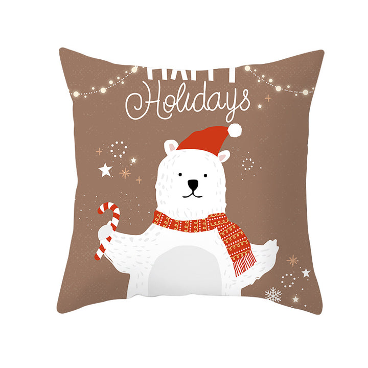 Square Decorative Throw Pillow Cover with Festive Bear Illustration and Concealed Zipper