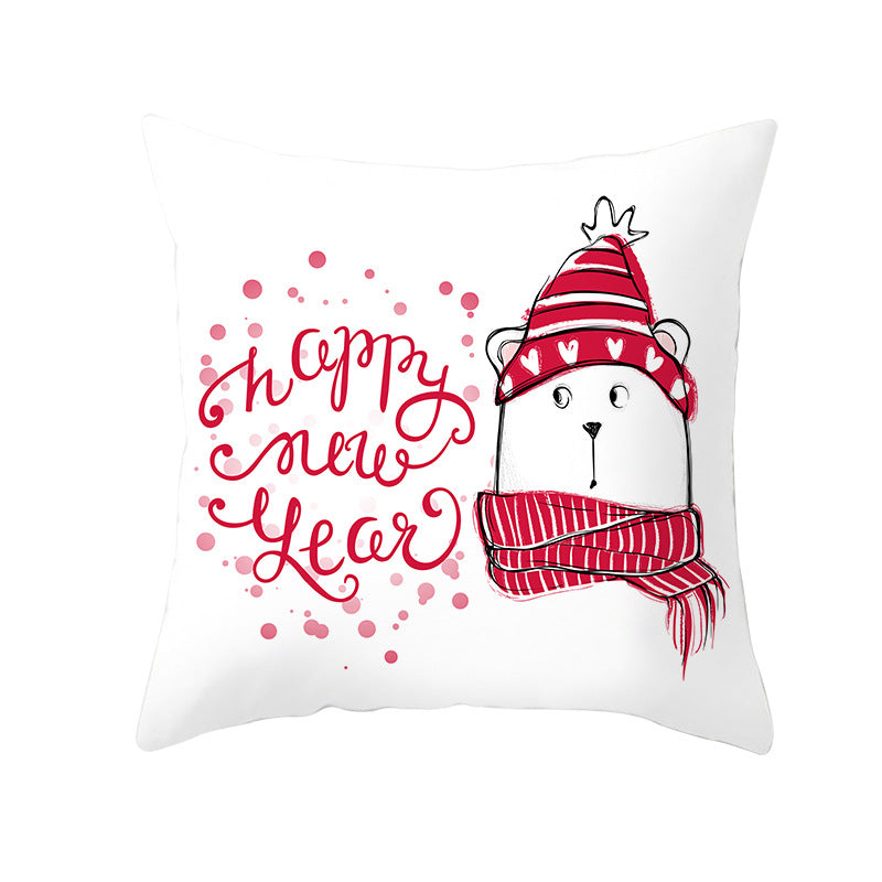 Square Decorative Throw Pillow Cover with Festive Bear Illustration and Concealed Zipper