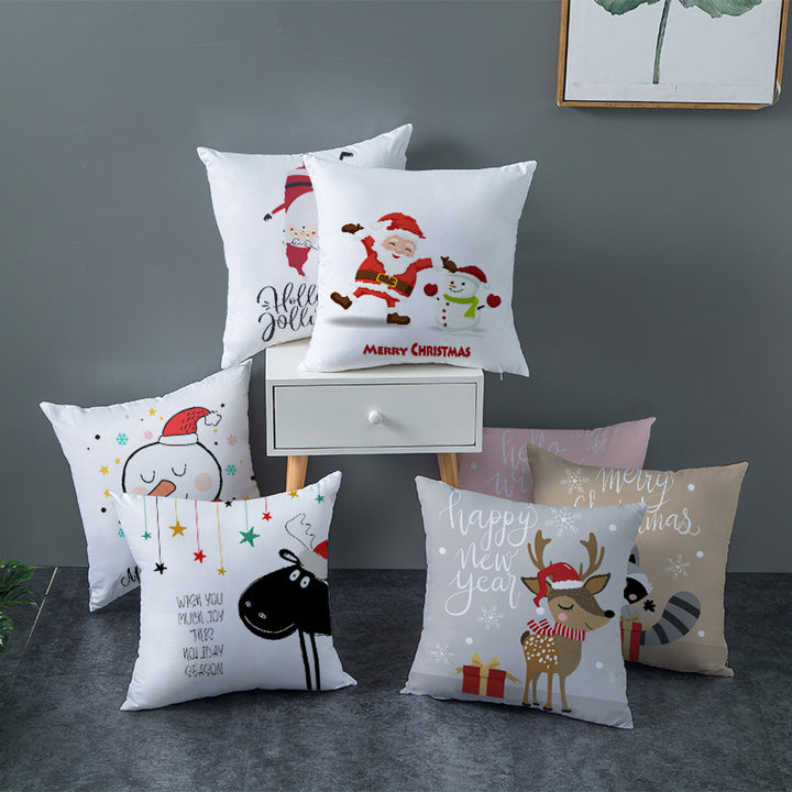 Square Decorative Throw Pillow Cover with Festive Bear Illustration and Concealed Zipper