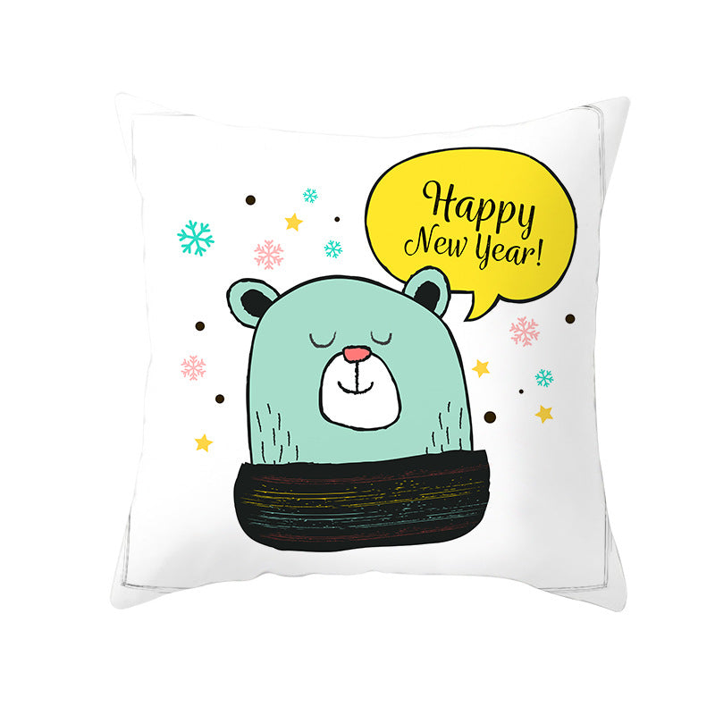 Square Decorative Throw Pillow Cover with Festive Bear Illustration and Concealed Zipper