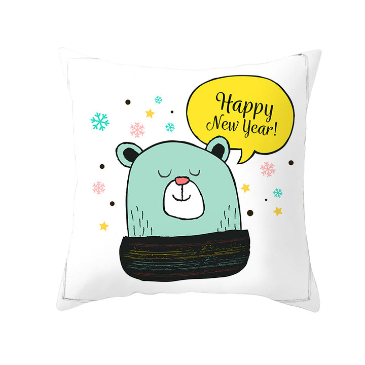 Square Decorative Throw Pillow Cover with Festive Bear Illustration and Concealed Zipper