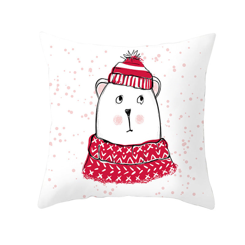 Square Decorative Throw Pillow Cover with Festive Bear Illustration and Concealed Zipper