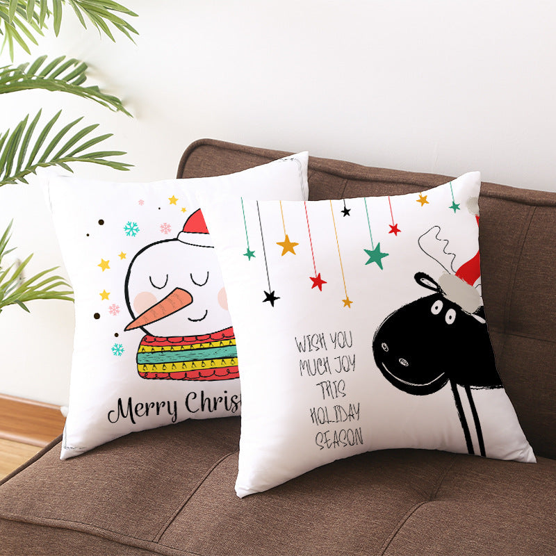 Square Decorative Throw Pillow Cover with Festive Bear Illustration and Concealed Zipper